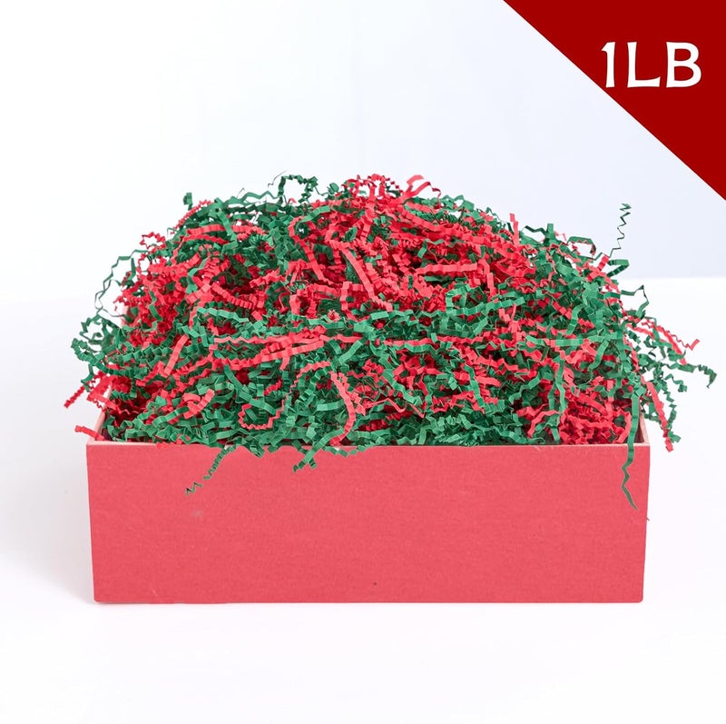 Jocomoni 1LB Christmas Crinkle Cut Paper Shred Filler, Red Green Crinkle Cut Paper Xmas Shredded Filler Raffia Paper for Gift Wrapping Craft DIY Packaging Filling Party Supply - Image 2